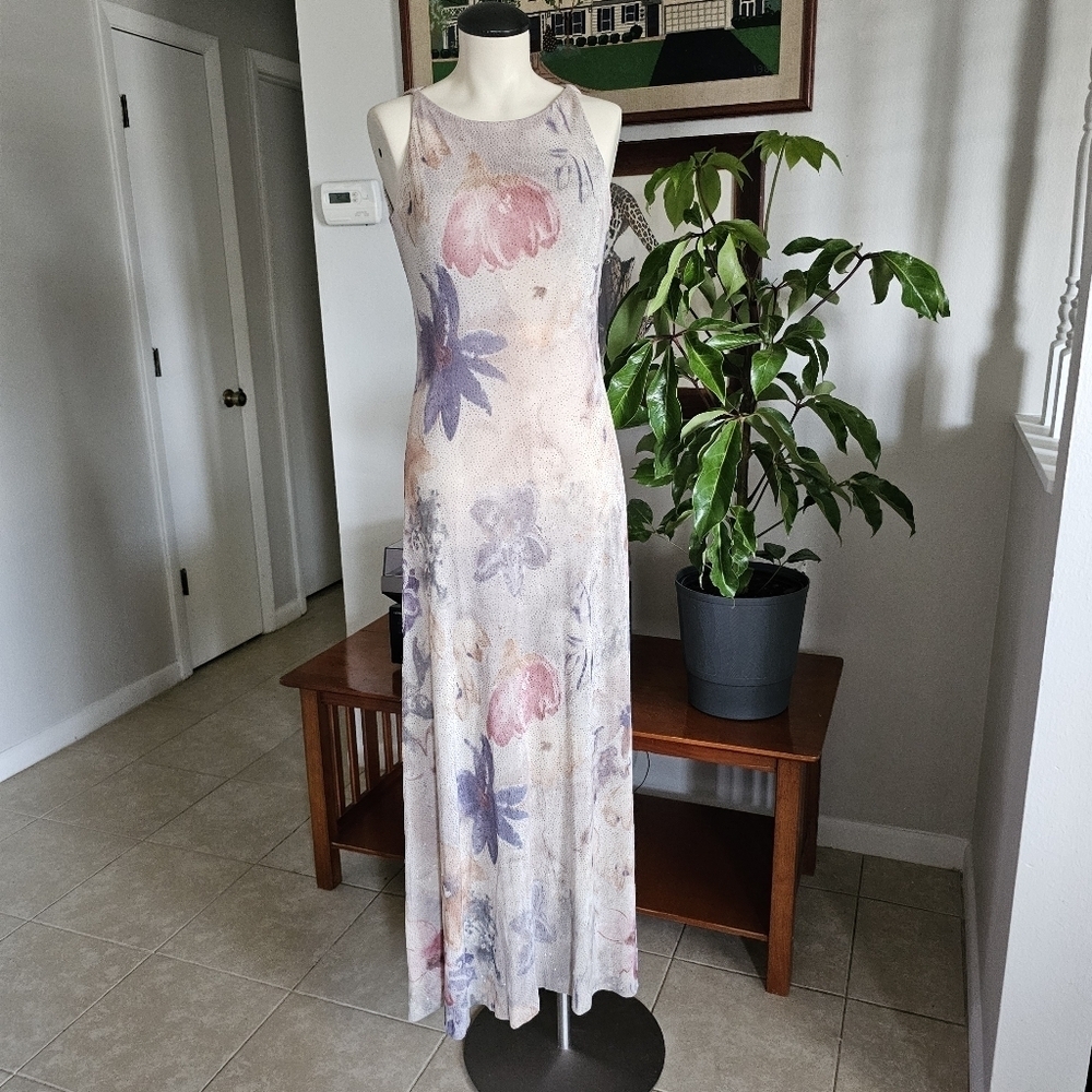 En Francais y2k 90's dreamy watercolor floral sparkly maxi prom official dress